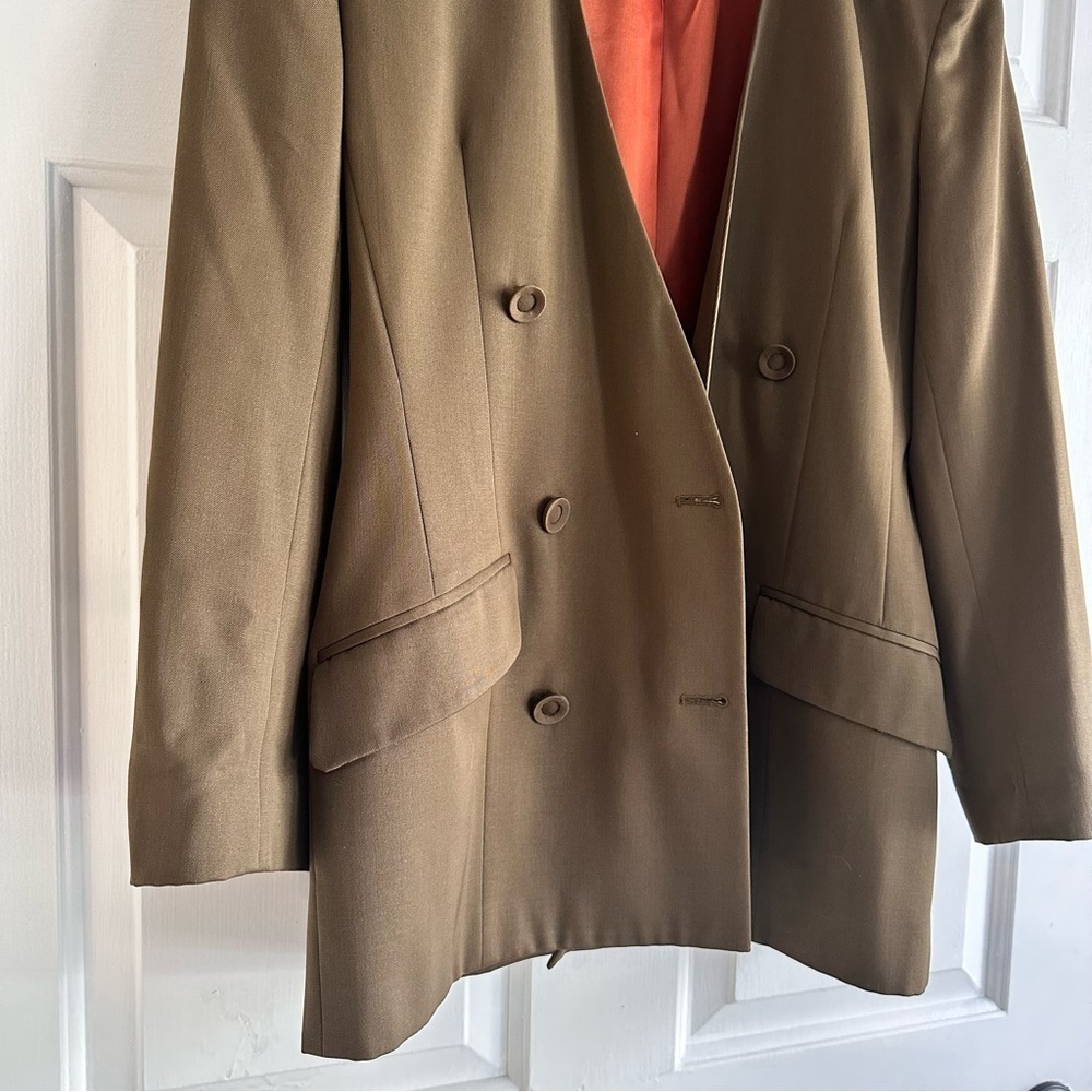Vintage 90s Oversized Olive Green Wool Double Breasted Blazer Size 8 - Picture 5 of 9
